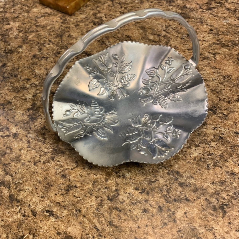 Floral Embossed Silver Tray with Handle